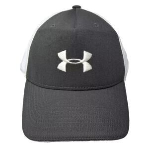 Under Armour Baseball Cap Gray White Size L Fitted Hat Mesh Embroidered Logo
